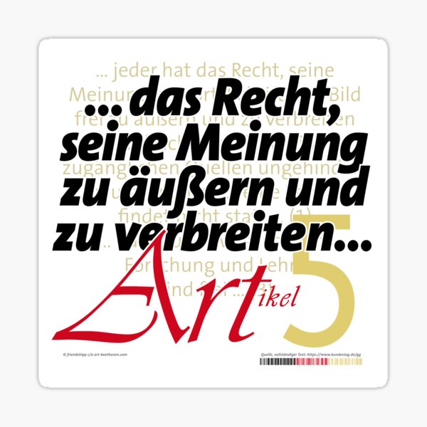 "Recht auf Meinungsfreiheit" - Artikel 5 | Grundgesetz der Bundesrepublik Deutschland Sticker
