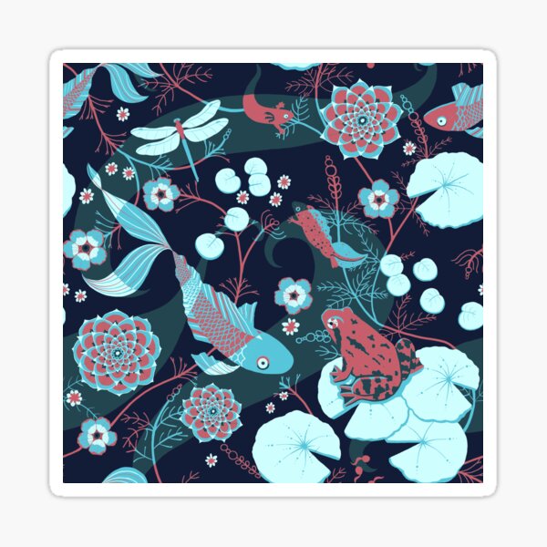 Vista previa del artículo con la obra «Estanque de jardín con nenúfares, ranas y koi», diseñado y vendido por Nemki.