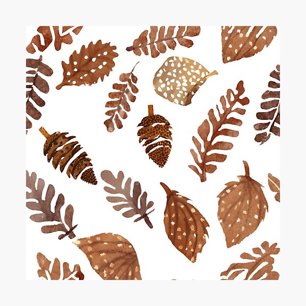 Item preview, pine cones with tropical leaves in brown hue watercolor pattern designed and sold by AKRE R.