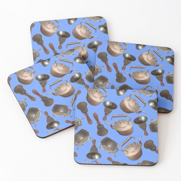 Item preview, Antique Bells and Copper Kettles on Deep Sky Blue designed and sold by Art in My Loft.