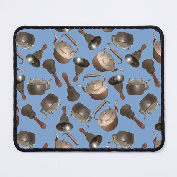 Item preview, Antique Bells and Copper Kettles on Soft Sky Blue designed and sold by Art in My Loft.