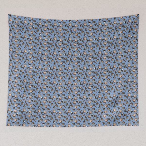 Item preview, Antique Bells and Copper Kettles on Soft Sky Blue designed and sold by Art in My Loft.