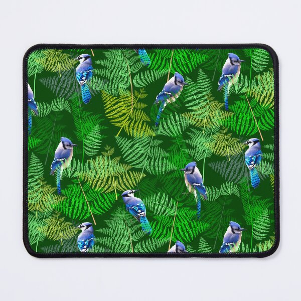 Item preview, Bluejays in the Ferns Half Drop on Hunter Green 004001 designed and sold by Art in My Loft.