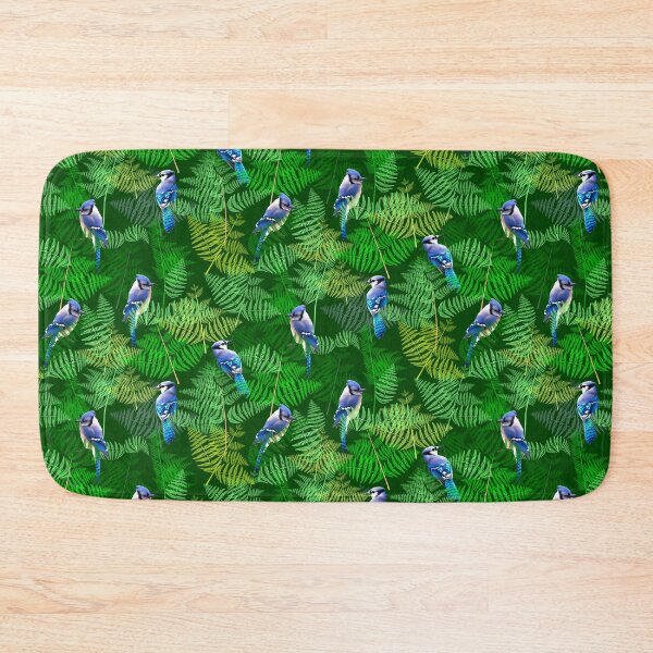 Item preview, Bluejays in the Ferns Half Drop on Hunter Green 004001 designed and sold by Art in My Loft.