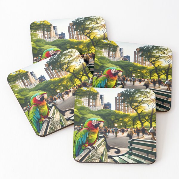 Item preview, Colorful Parrot on Park Bench designed and sold by Enchanting Art Vista.