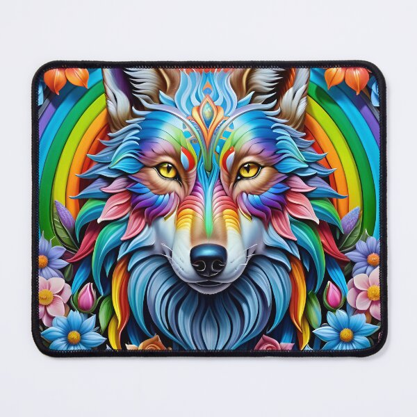 Item preview, Fantasy Rainbow Wolf With Flowers designed and sold by TheArtOfPat.