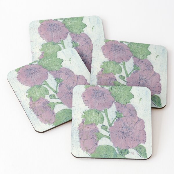 Item preview, Color Alcea Hollyhock Woodblock Print designed and sold by kapowy27.