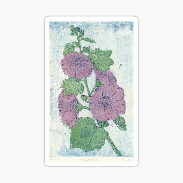 Item preview, Color Alcea Hollyhock Woodblock Print designed and sold by kapowy27.