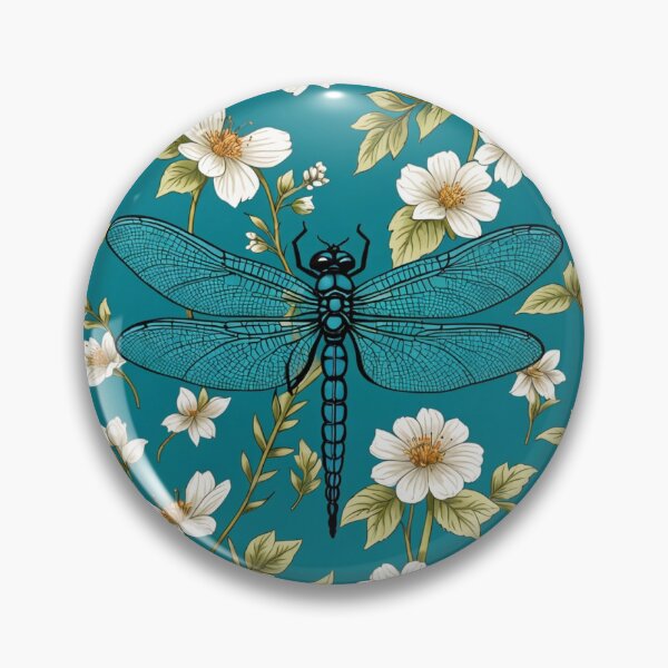 Item preview, Dragonfly and white flowers teal blue background  designed and sold by cheekylorns.
