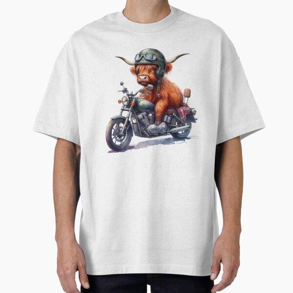 Item preview, Cool Scottish Highland Cow on a Motorbike Colorful Watercolor designed and sold by MaedK.