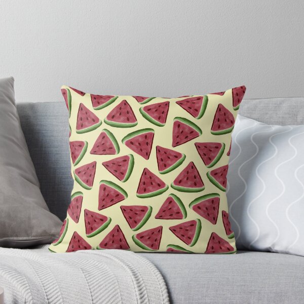 Item preview, Gouache watermelon fruit slices on a pastel yellow background designed and sold by JasmineGDesigns.