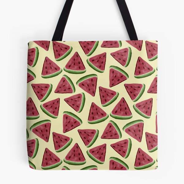 Item preview, Gouache watermelon fruit slices on a pastel yellow background designed and sold by JasmineGDesigns.
