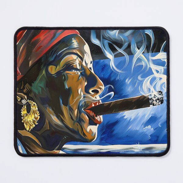 Item preview, Smoky Elegance Unveiled - Cuban Woman with Cigar in Expressive Portrait in Vivid Hues and Vibrant Setting designed and sold by OlfactoART Studio.