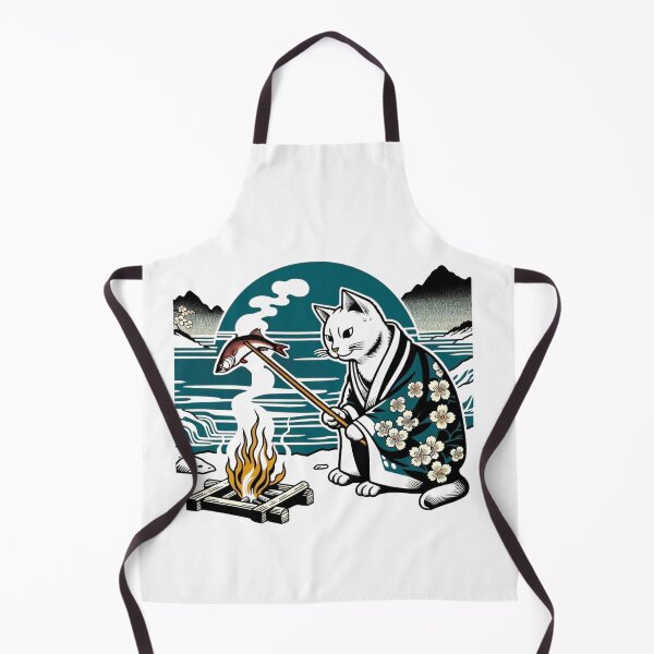 Item preview, Floral Japanese Art Fish Grilling Survival Sunset Cute Cat designed and sold by williebizmerch.