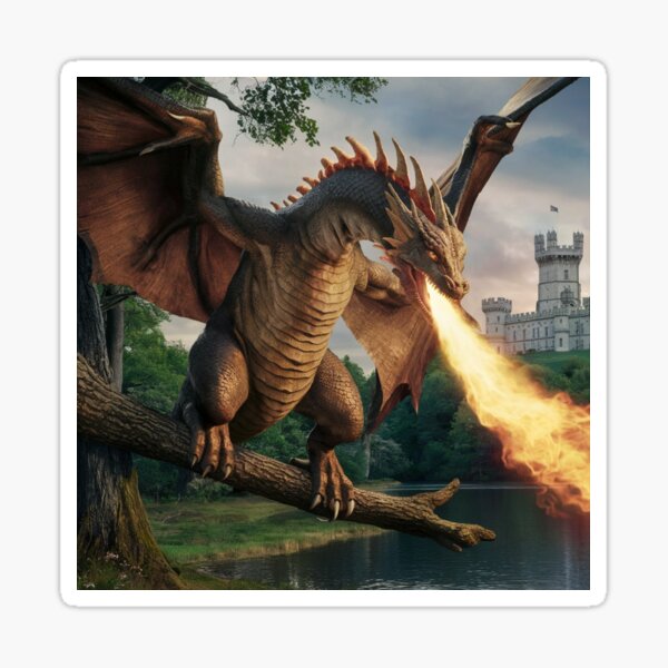 Artikel-Vorschau von Mittelalterlicher Titan, ein riesiger Drache mit Feueratem, der durch einen englischen Wald fliegt, designt und verkauft von Titan33.