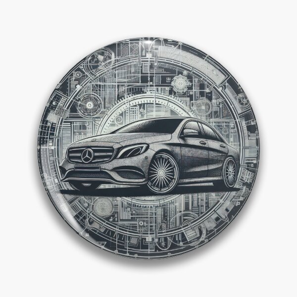 Item preview,  Mercedes logo with drawing and mechanisms  black and white wallpaper designed and sold by Expressions-Sel.