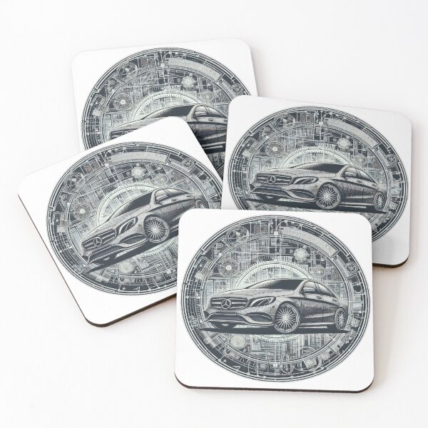 Item preview,  Mercedes logo with drawing and mechanisms  black and white wallpaper designed and sold by Expressions-Sel.