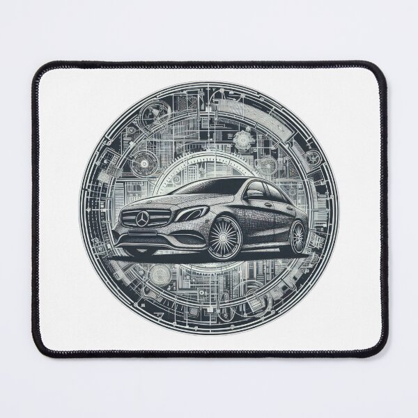 Item preview,  Mercedes logo with drawing and mechanisms  black and white wallpaper designed and sold by Expressions-Sel.