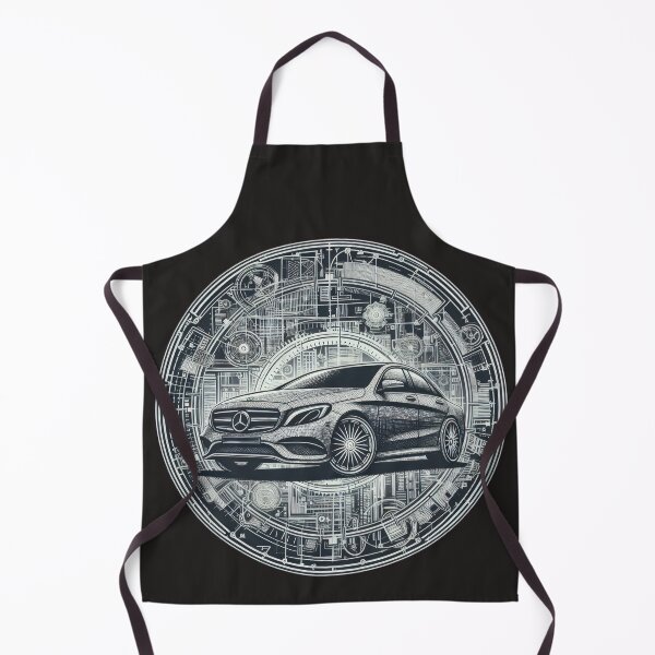 Item preview, Mercedes logo with drawing and mechanisms black and white wallpaper designed and sold by Expressions-Sel.