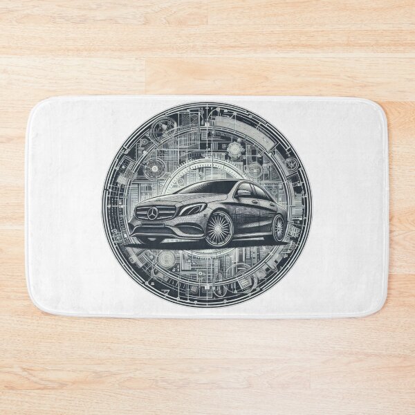 Item preview,  Mercedes logo with drawing and mechanisms  black and white wallpaper designed and sold by Expressions-Sel.