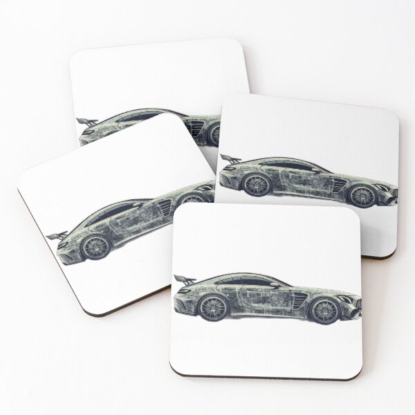 Item preview, Mercedes drawing and mechanisms  black and white wallpaper designed and sold by Expressions-Sel.