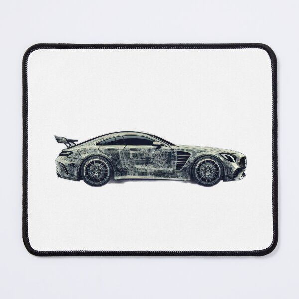 Item preview, Mercedes drawing and mechanisms  black and white wallpaper designed and sold by Expressions-Sel.