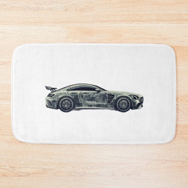 Item preview, Mercedes drawing and mechanisms  black and white wallpaper designed and sold by Expressions-Sel.