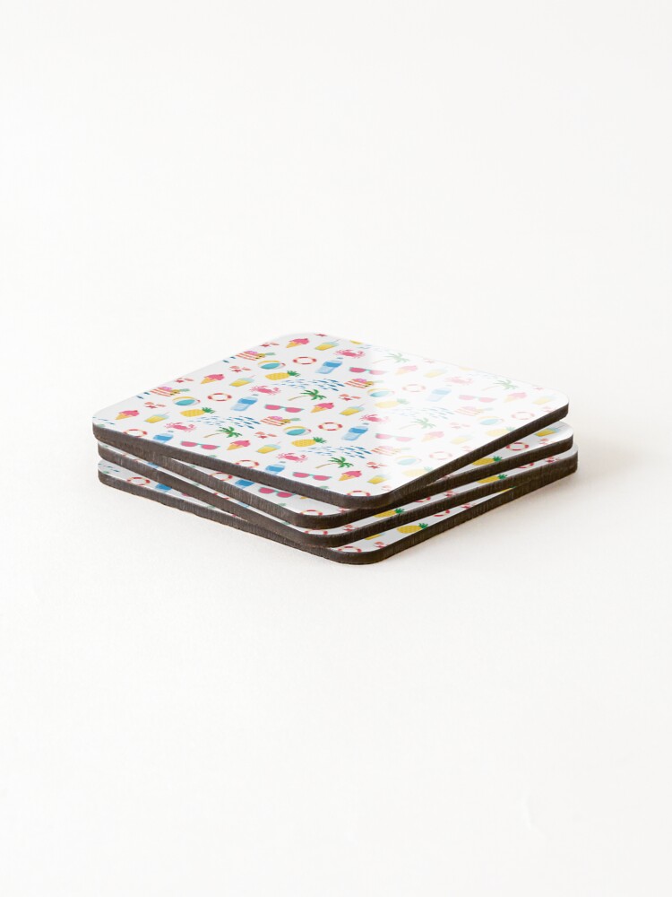 Thumbnail 4 of 5, Coasters (Set of 4), Colorful Beach Holiday Pattern Design designed and sold by adriaquart.