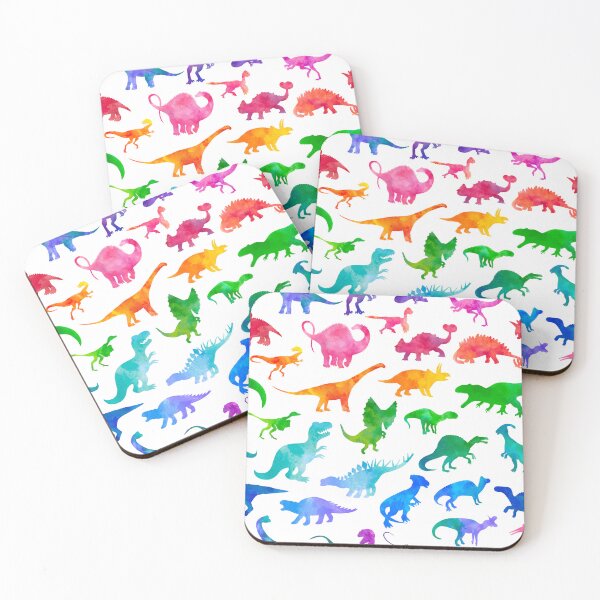 Item preview, Dinosaur Ombre Rainbow Watercolor Silhouettes on White designed and sold by SamAnnDesigns.