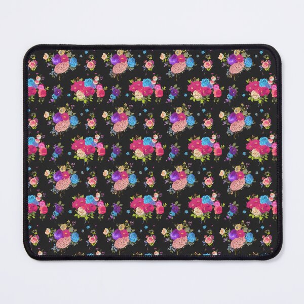 Item preview, Brain Flower Pattern with Bright Roses on Black Background designed and sold by VoyteksDesigns.