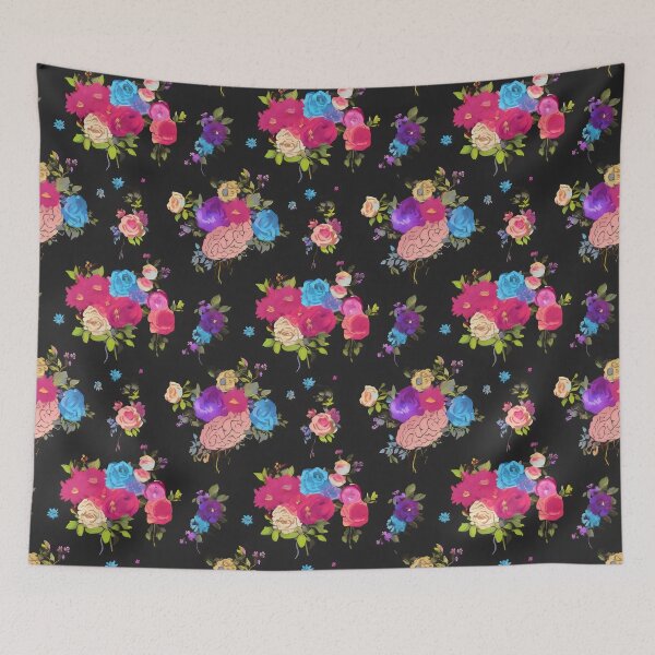 Item preview, Brain Flower Pattern with Bright Roses on Black Background designed and sold by VoyteksDesigns.