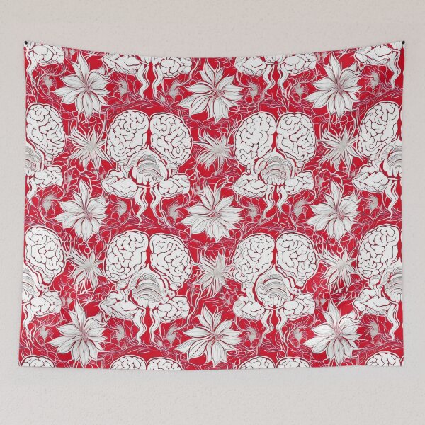 Item preview, Red Floral Brain Pattern with White Flowers designed and sold by VoyteksDesigns.