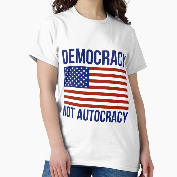 Vista previa del artículo con la obra «Democracia no autocracia», diseñado y vendido por Rachel the Artist .