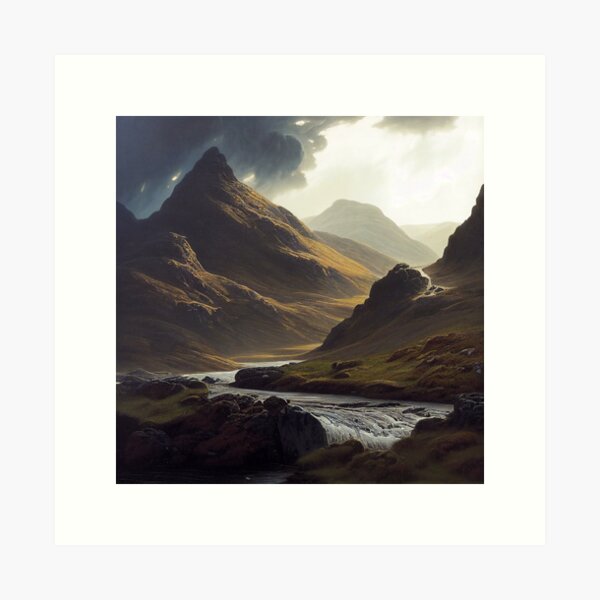 Item preview, Scottish Highlands Cloudy Painting (Gustave Dore Inspired) designed and sold by ZGigerBarker.