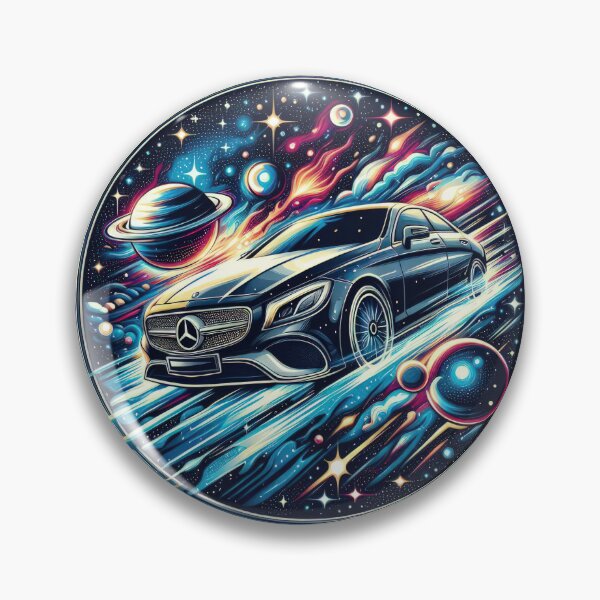 Item preview, black Mercedes logo with cosmic planets background  wallpaper designed and sold by Expressions-Sel.