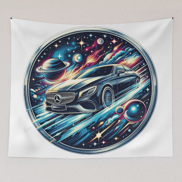 Item preview, black Mercedes logo with cosmic planets background  wallpaper designed and sold by Expressions-Sel.