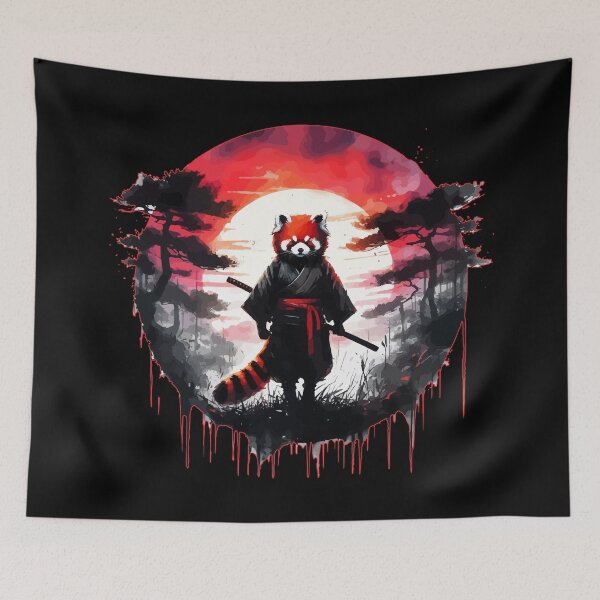 Item preview, Sumie Cool Red Panda Samurai Warrior In Forest designed and sold by TomFrontierArt.
