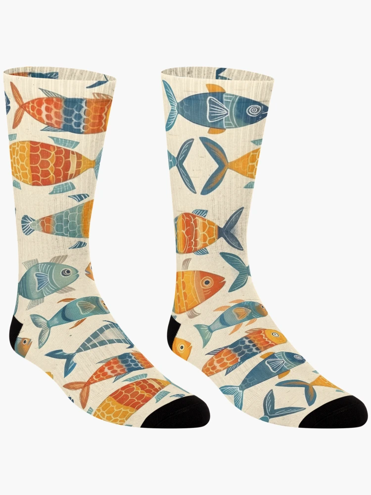 Thumbnail 3 of 5, Socks, Colorful Fish Pattern, Painted Colorful Fish Pattern designed and sold by FinFriends.