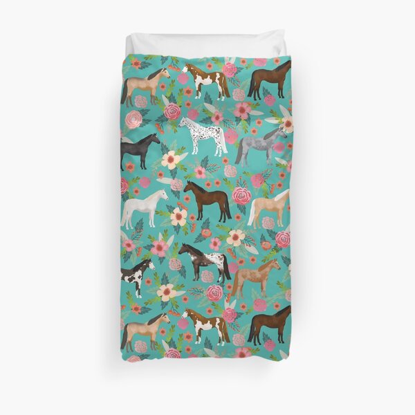 Horses floral horse breeds farm animal pets Duvet Cover