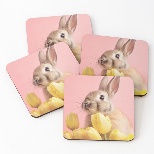 Item preview, Cute rabbit amound yellow tulips designed and sold by MoonCatLab.