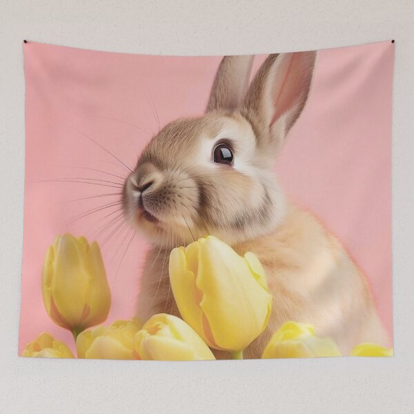 Item preview, Cute rabbit amound yellow tulips designed and sold by MoonCatLab.