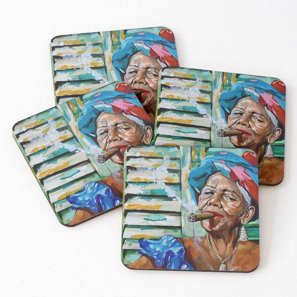 Item preview, Vibrant Cuban Charm - Joyful Woman Embracing Tradition with a Classic Cigar designed and sold by OlfactoART Studio.