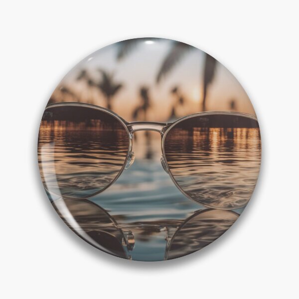 Artikelvorschau, Tropischer Hintergrund, Sonnenbrille im Wasser, reflektierende Oberfläche, Palmensilhouette, Sommerstimmung, entworfen und verkauft von Bohospiritart.
