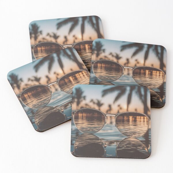 Item preview, Tropical background, Sunglasses in water, Reflective surface, Palm tree silhouette, Summer vibes, designed and sold by Bohospiritart.