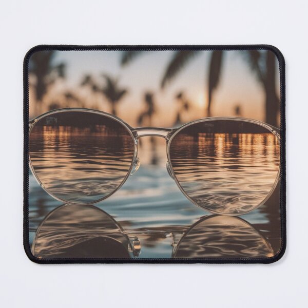 Item preview, Tropical background, Sunglasses in water, Reflective surface, Palm tree silhouette, Summer vibes, designed and sold by Bohospiritart.
