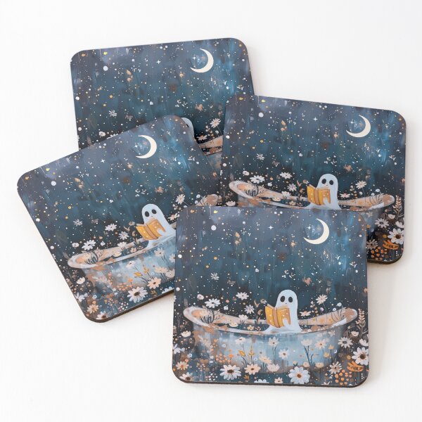 Item preview, Bathroom Art Spooky Cute Ghost Reading in the Bath Botanical Painting designed and sold by Arwen-Art.