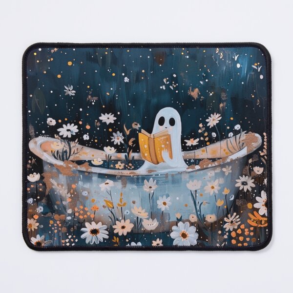 Item preview, Bathroom Art Spooky Cute Ghost Reading in the Bath Botanical Painting designed and sold by Arwen-Art.
