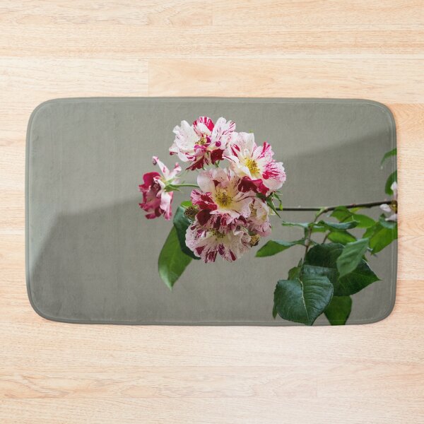 Item preview, A Branch of Variegated Rose Blooms Against Calm Gray Background designed and sold by Georgia Mizuleva.