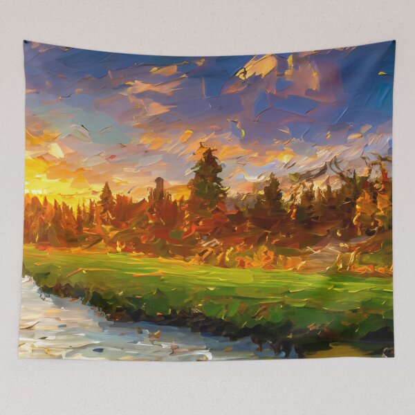 Item preview, Country River Sunset designed and sold by ArtFactoryAI.