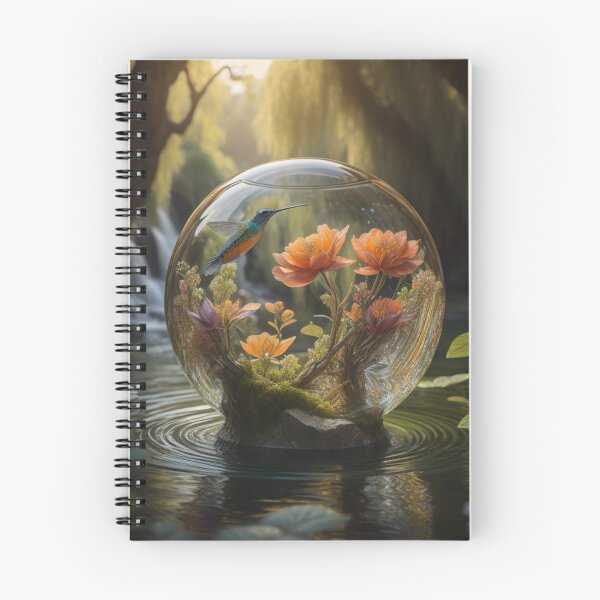 Item preview, Whispers Of Enchantment Peach Flowers Hummingbird Glass Orb Waterfall designed and sold by EnchantedVista.